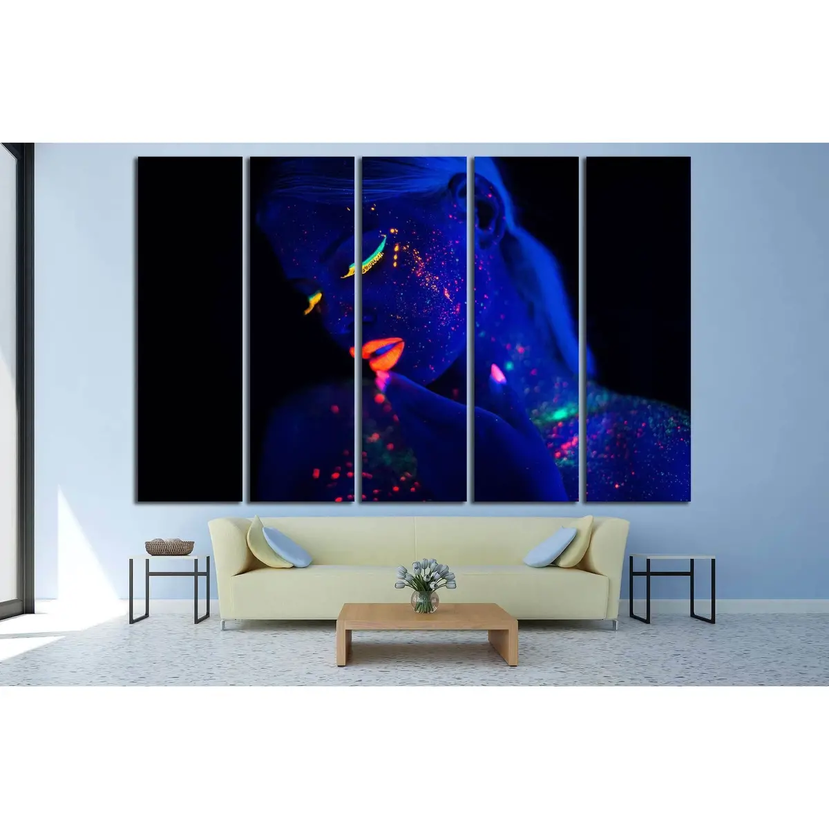 Psychedelic Girl Portrait with Fluorescent Makeup – Ready-to-Hang Canvas Wall Art #2782 - Image 3