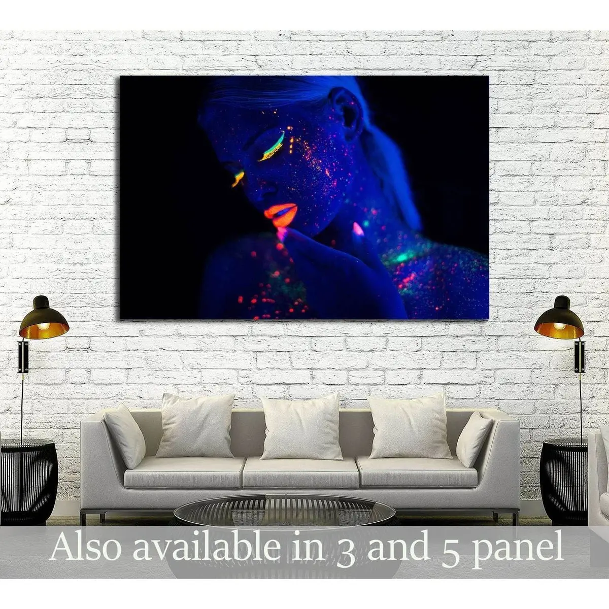 Model Girl With Fluorescent Creative Psychedelic Makeup, Art Design №2782 Ready To Hang Canvas Print 1