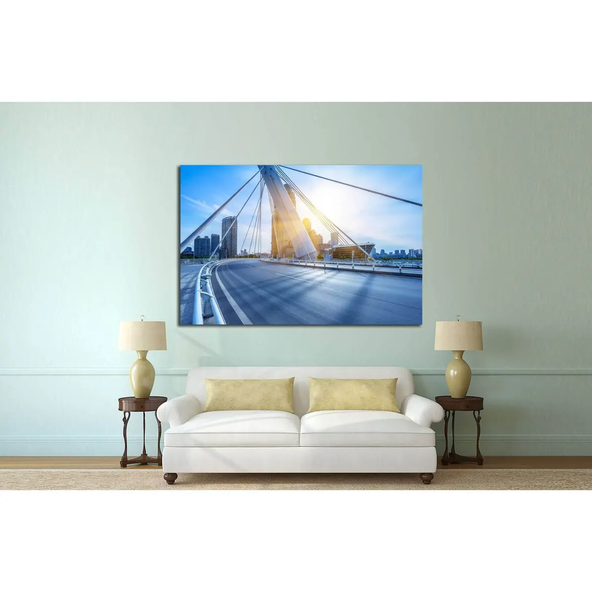 Modern Buildings With Empty Road Under Blue Sky,Tianjin China №2207 Ready To Hang Canvas Print 3