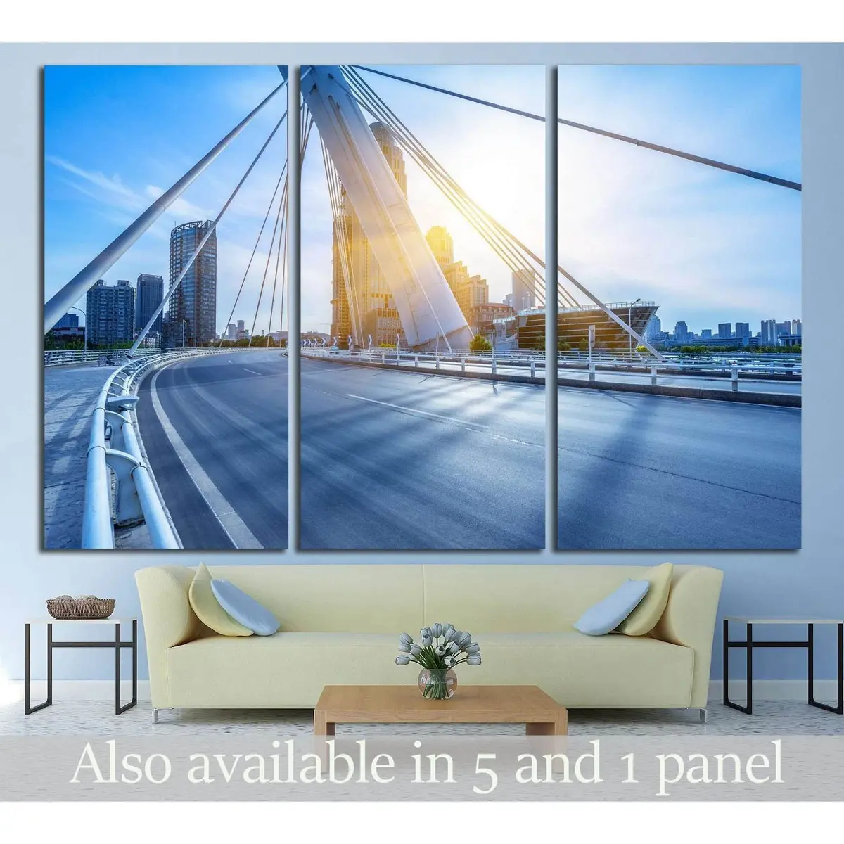 Modern Buildings With Empty Road Under Blue Sky,Tianjin China №2207 Ready To Hang Canvas Print 5