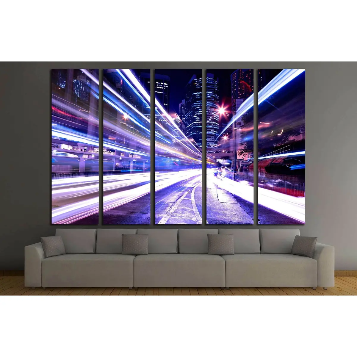 Contemporary Night Cityscape Canvas Art Print #2289 - Image 3