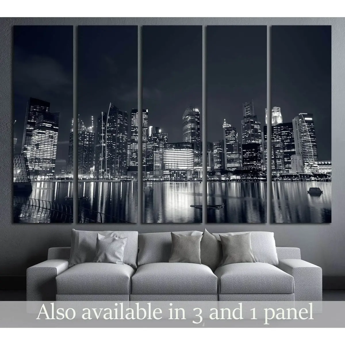 Singapore Urban Landscape Canvas Print – Mirror-Like River Reflection, Ready-to-Hang Modern Wall Art