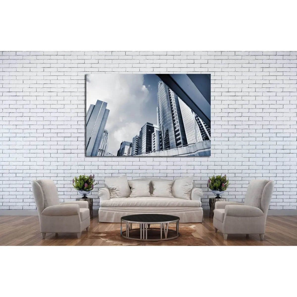Modern City Skyline With Skyscrapers And Office Buildings №2234 Ready To Hang Canvas Print 3