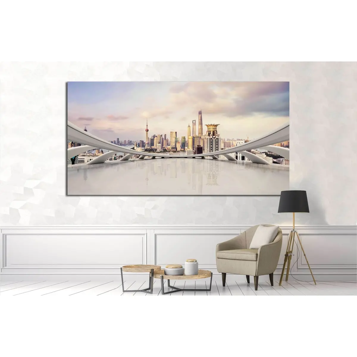 Modern City Skyline,Traffic And Cityscape In Shanghai, China №1522 Ready To Hang Canvas Print 3
