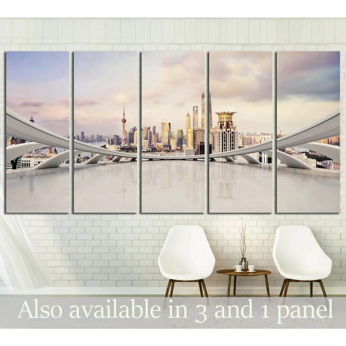 Shanghai Cityscape Canvas Art – Contemporary Skyline and Urban Traffic Wall Decor