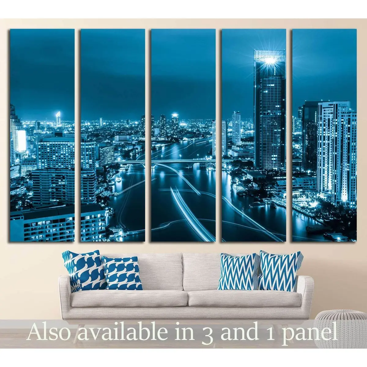 Contemporary Bangkok cityscape canvas print – ready-to-hang urban wall art featuring Thailand’s vibrant skyline