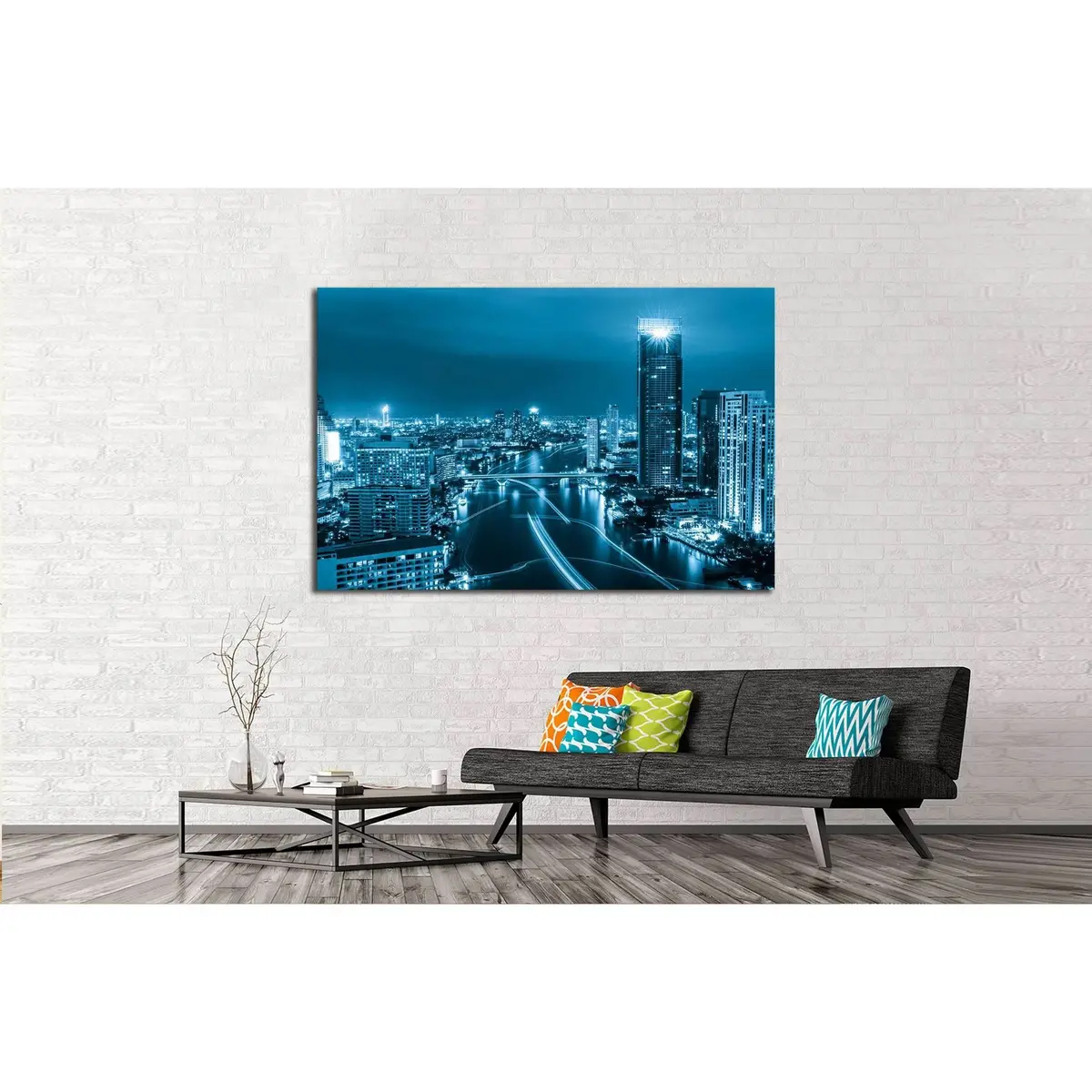 Modern City View Of Bangkok, Thailand. Cityscape №2612 Ready To Hang Canvas Print 3