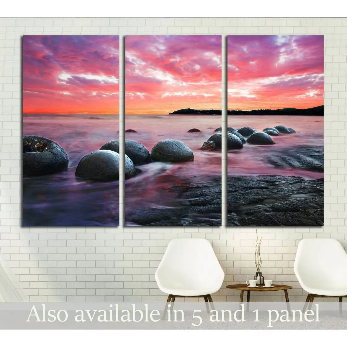 Moeraki Boulders On The Koekohe Beach, New Zealand. Sunset And Long Exposure №2865 Ready To Hang Canvas Print 5