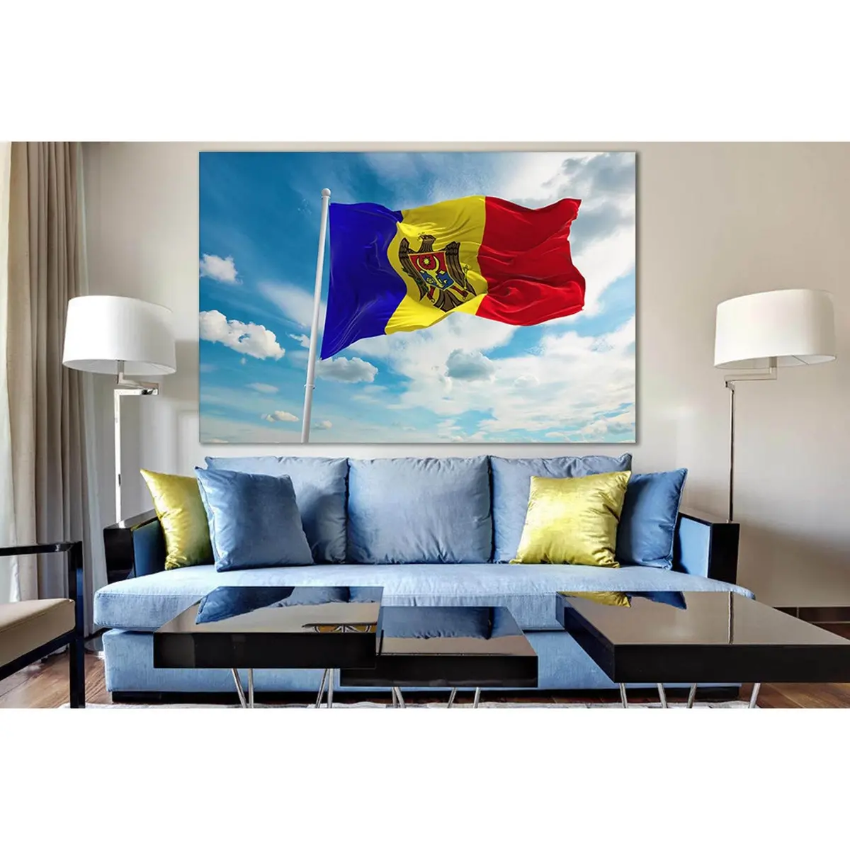 Moldova Flag Waving In The Wind №Sl1188 Ready To Hang Canvas Print 1