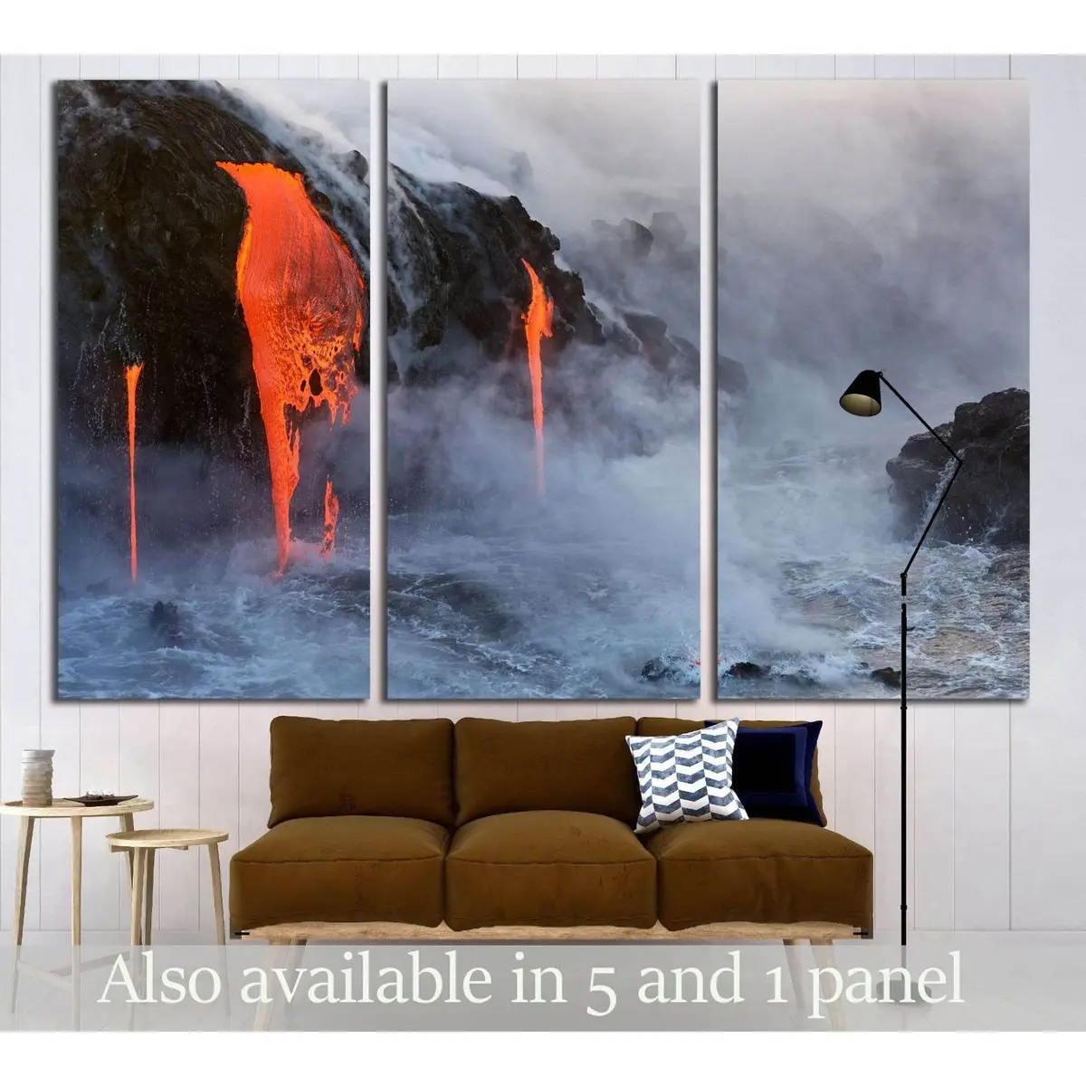 Molten Lava Dripping Into The Ocean №3205 Ready To Hang Canvas Print 5