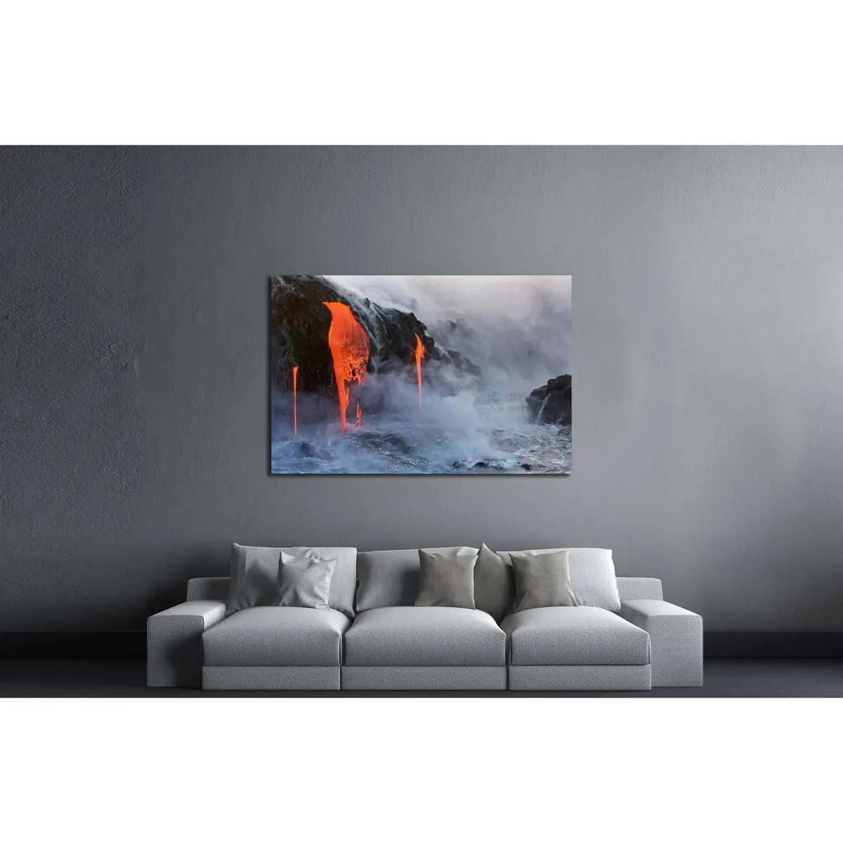 Molten Lava Dripping Into The Ocean №3205 Ready To Hang Canvas Print 3