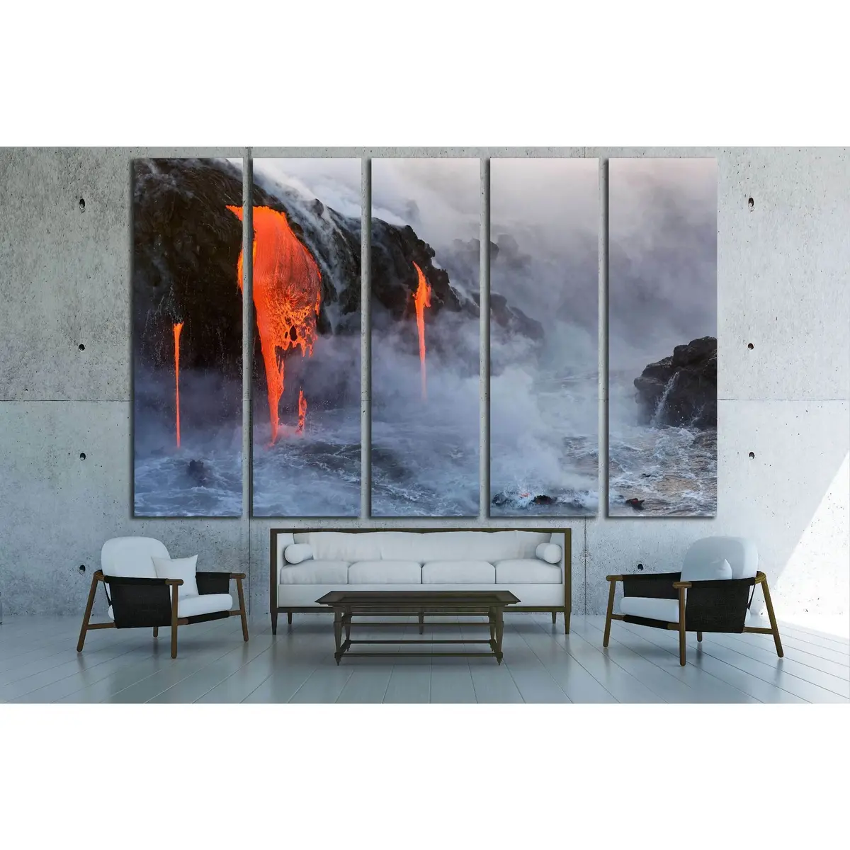 Volcanic Lava Flow Meeting the Ocean №3205 Premium Ready-to-Hang Canvas Art - Image 3