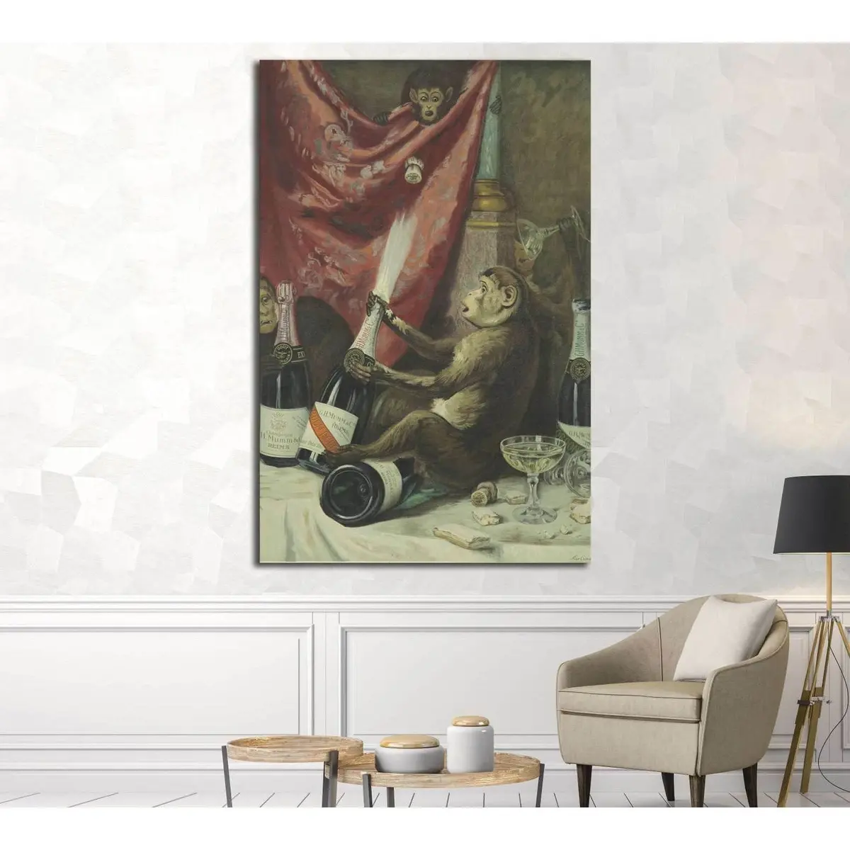 Monkey And Wine №3443 Ready To Hang Canvas Print 1