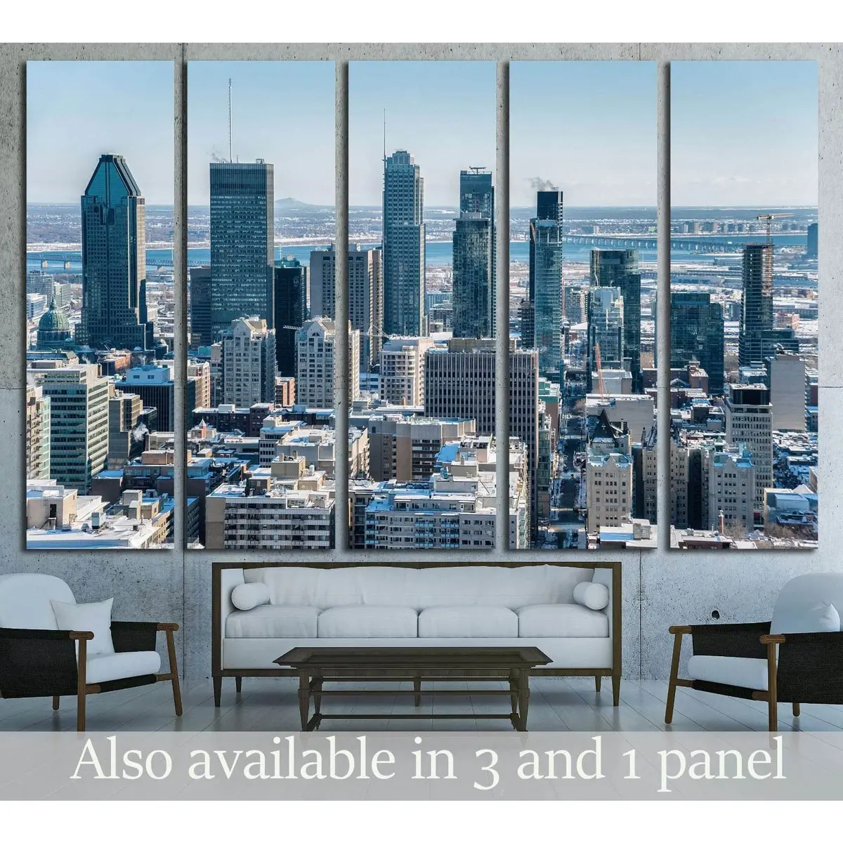Winter Montreal Skyline Canvas Art Print – Kondiaronk Belvedere View from Mount Royal