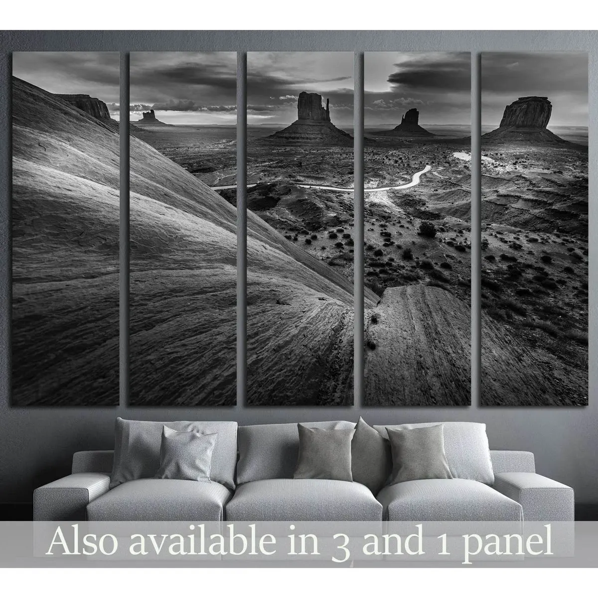 Vintage 1992 Black-and-White Monument Valley Canvas Print — Ready-to-Hang American West Wall Art