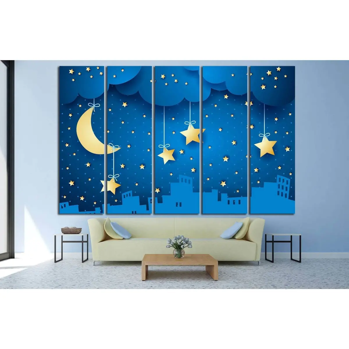 Moon Over City Skyline Canvas Art Print #735 - Image 3