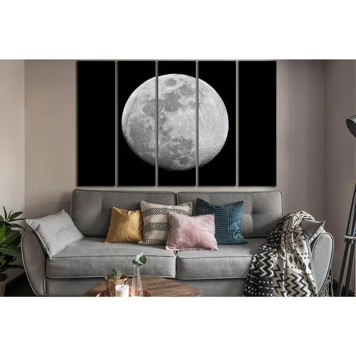Black & White Moon Close-Up Canvas Art – SL846, Ready-to-Hang Premium Wall Decor