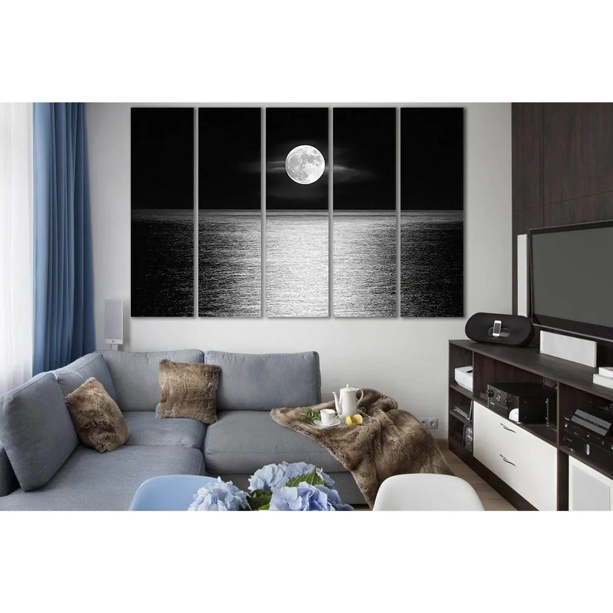 Moonlight Ocean Black & White Canvas Art – SL856 Premium Ready-to-Hang Wall Decor - Image 3
