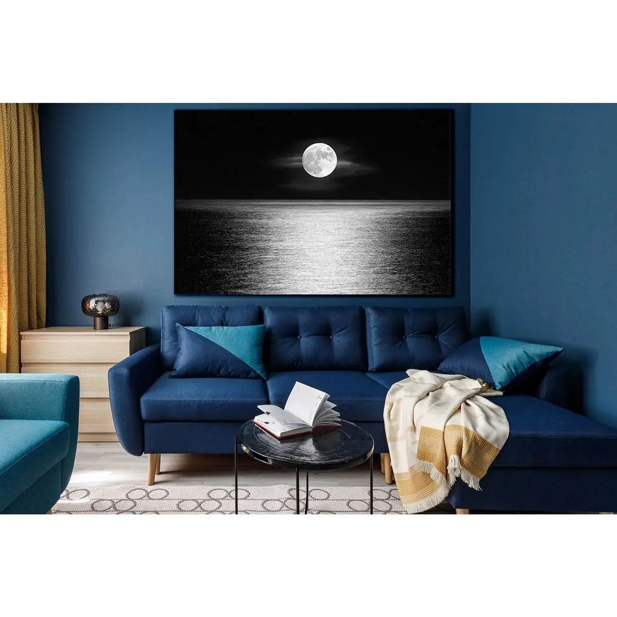 Moonlight Over The Ocean Black And White №Sl856 Ready To Hang Canvas Print 1
