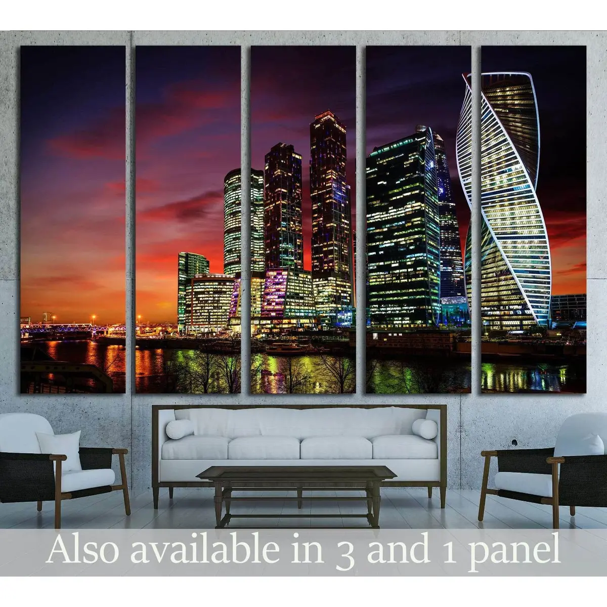 Moscow MIBC Night Skyline Canvas Art Print – Ready to Hang