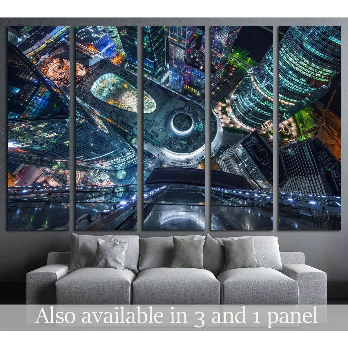Moscow City Night Skyline Canvas Art – Modern Moscow Russia Business District Wall Decor