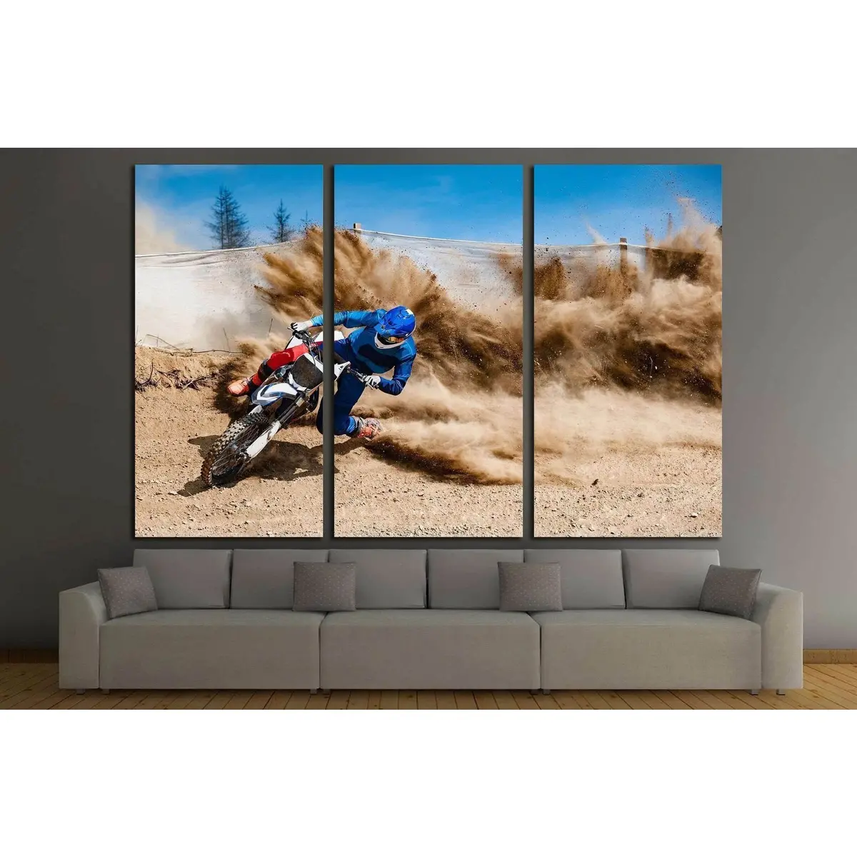 Motocross Rider Creates A Large Cloud Of Dust And Debris №1878 Ready To Hang Canvas Print 5