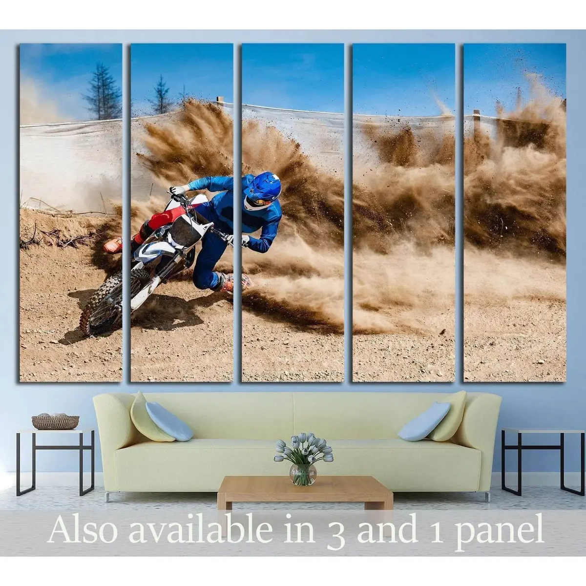High-Energy Motocross Canvas Art – Rider Kicking Up Dust and Debris, Ready-to-Hang Wall Decor #1878