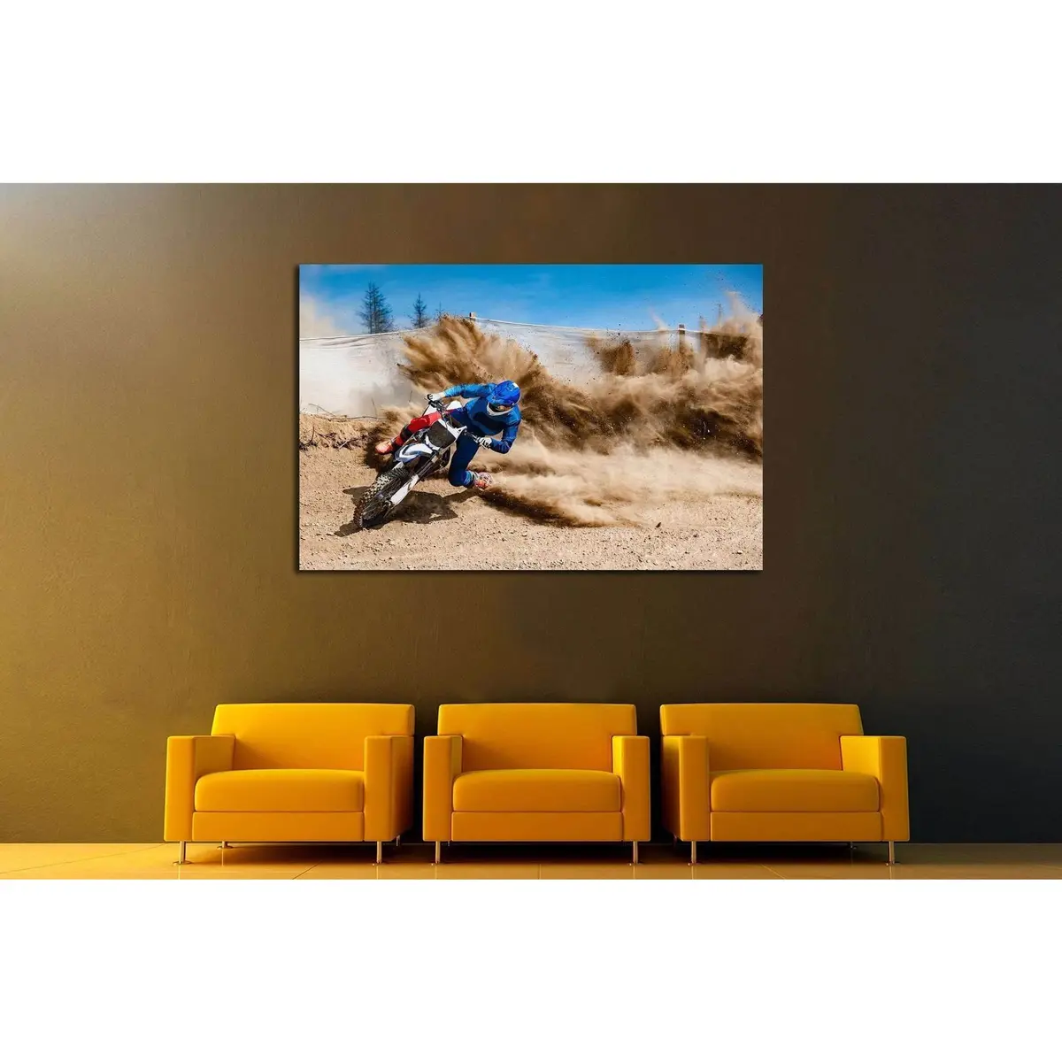 Motocross Rider Creates A Large Cloud Of Dust And Debris №1878 Ready To Hang Canvas Print 3