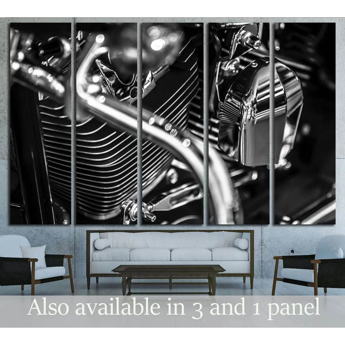 Vintage Motorcycle Engine Detail in Black and White – Canvas Wall Art Print #3278