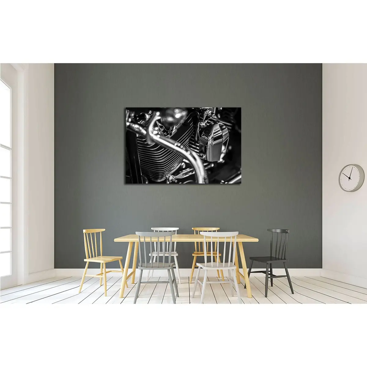 Motorbike Engine Close Up Shot In Black And White №3278 Ready To Hang Canvas Print 3