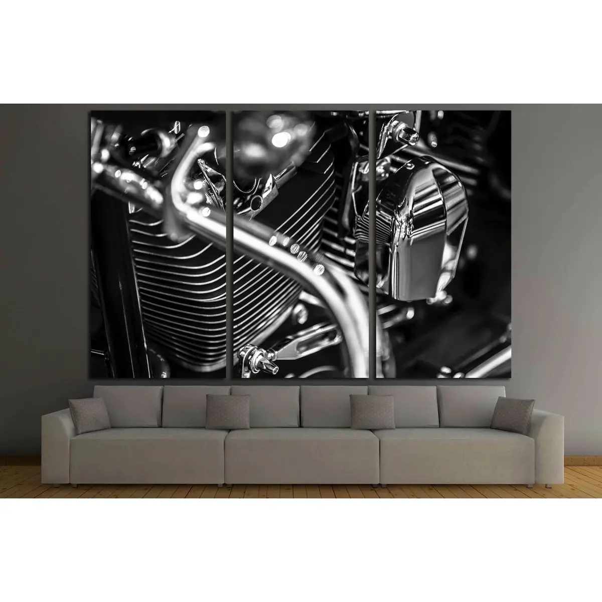 Motorbike Engine Close Up Shot In Black And White №3278 Ready To Hang Canvas Print 5