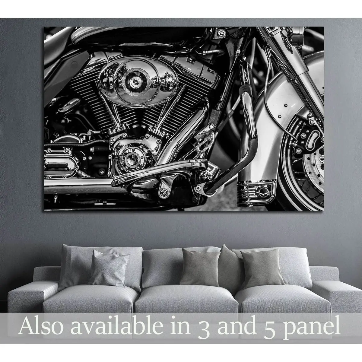 Motorbike Engine In Black And White №1894 Ready To Hang Canvas Print 1