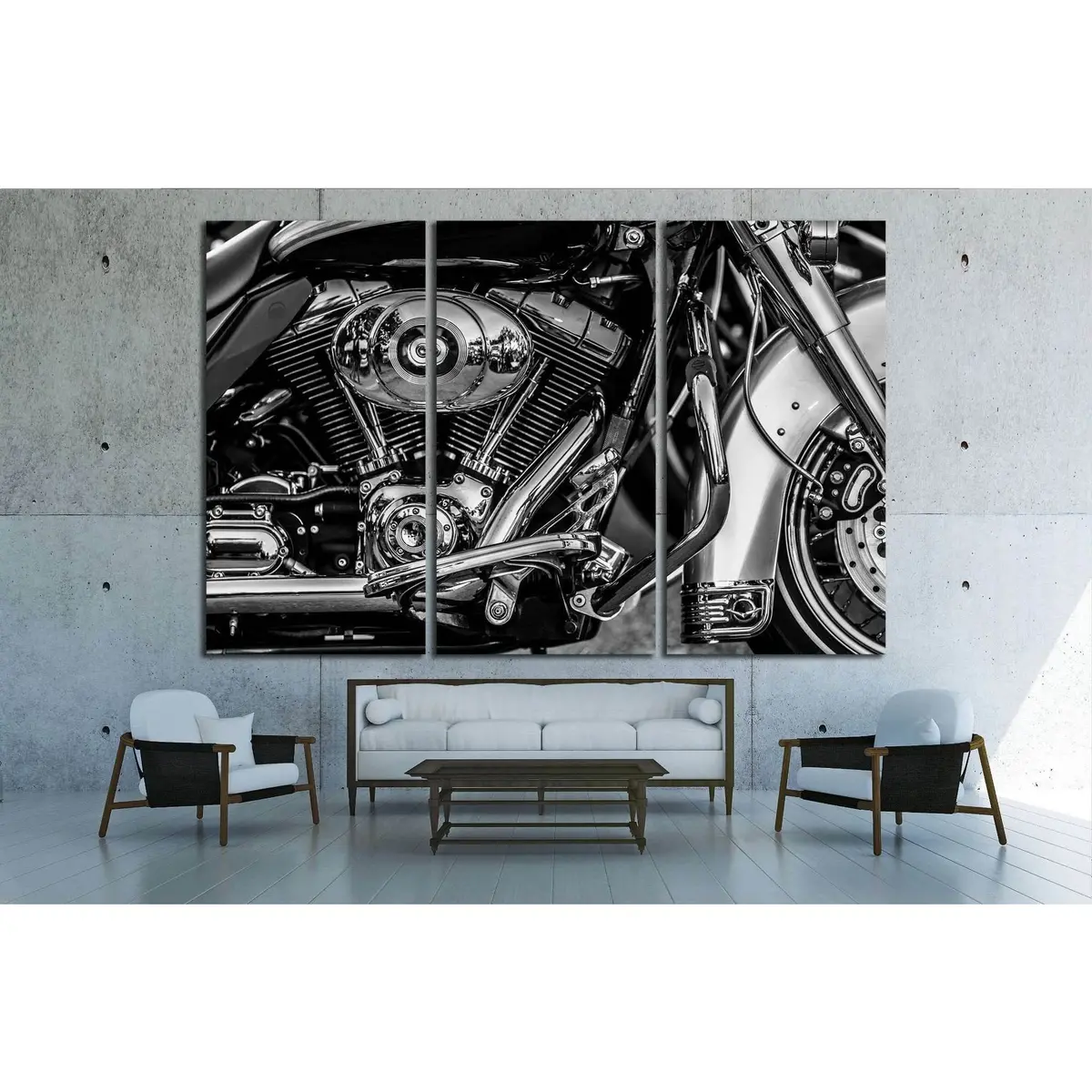 Vintage Motorcycle Engine Art Print №1894 – Black and White Canvas Wall Decor - Image 2