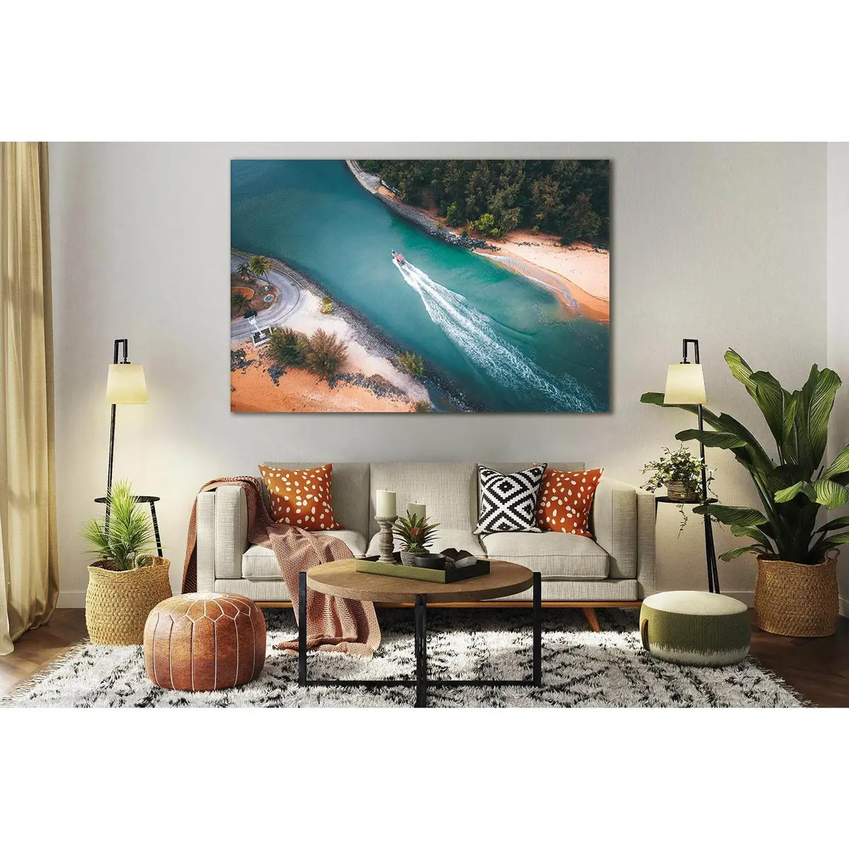 Motorboat Floating Near Seashore №Sl164 Ready To Hang Canvas Print 1