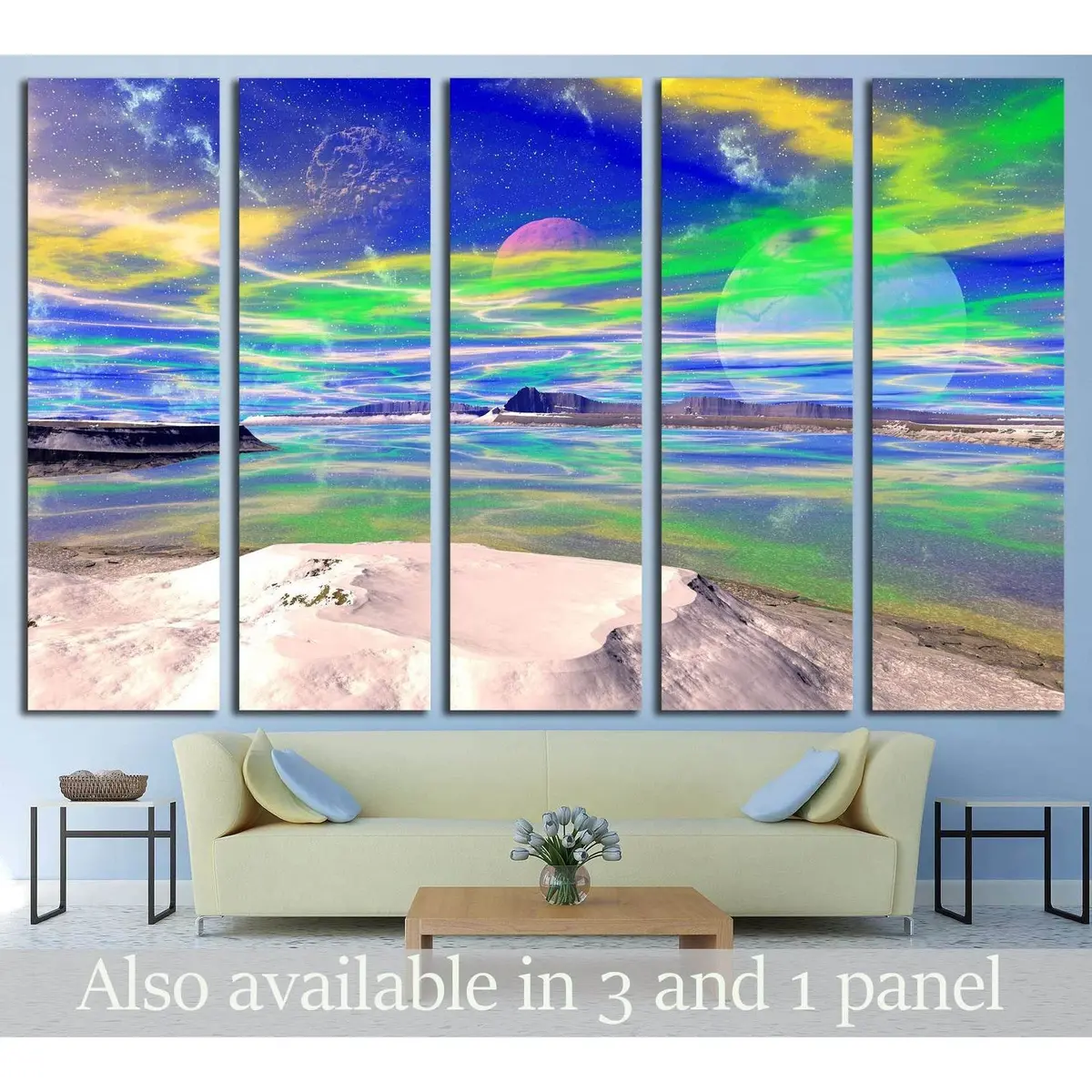 Alien Planet Landscape: 3D Mountain and Lake Canvas Art Print #3069