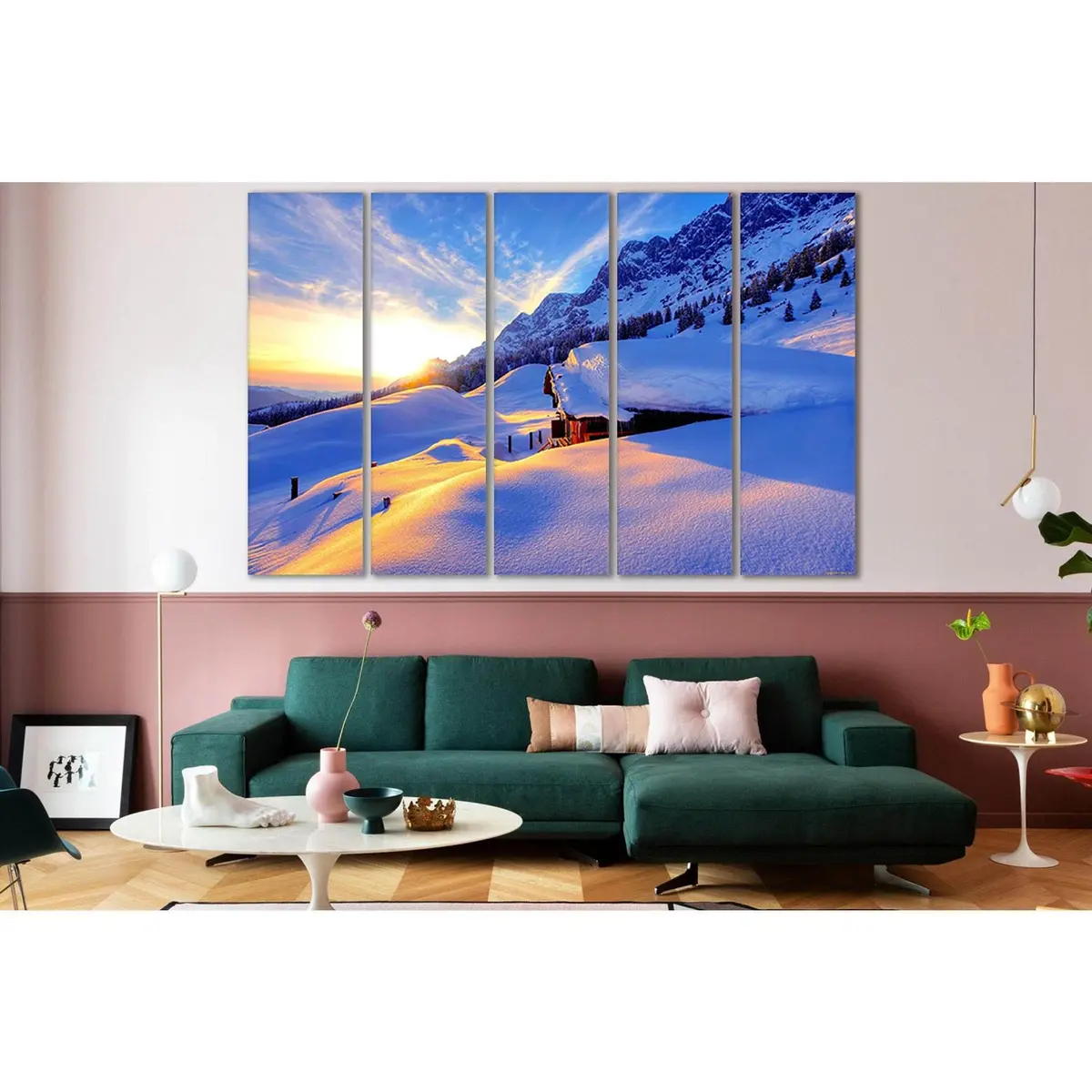 Scenic Mountain Cabin Sunrise Canvas Wall Art Print №SL260 - Image 3