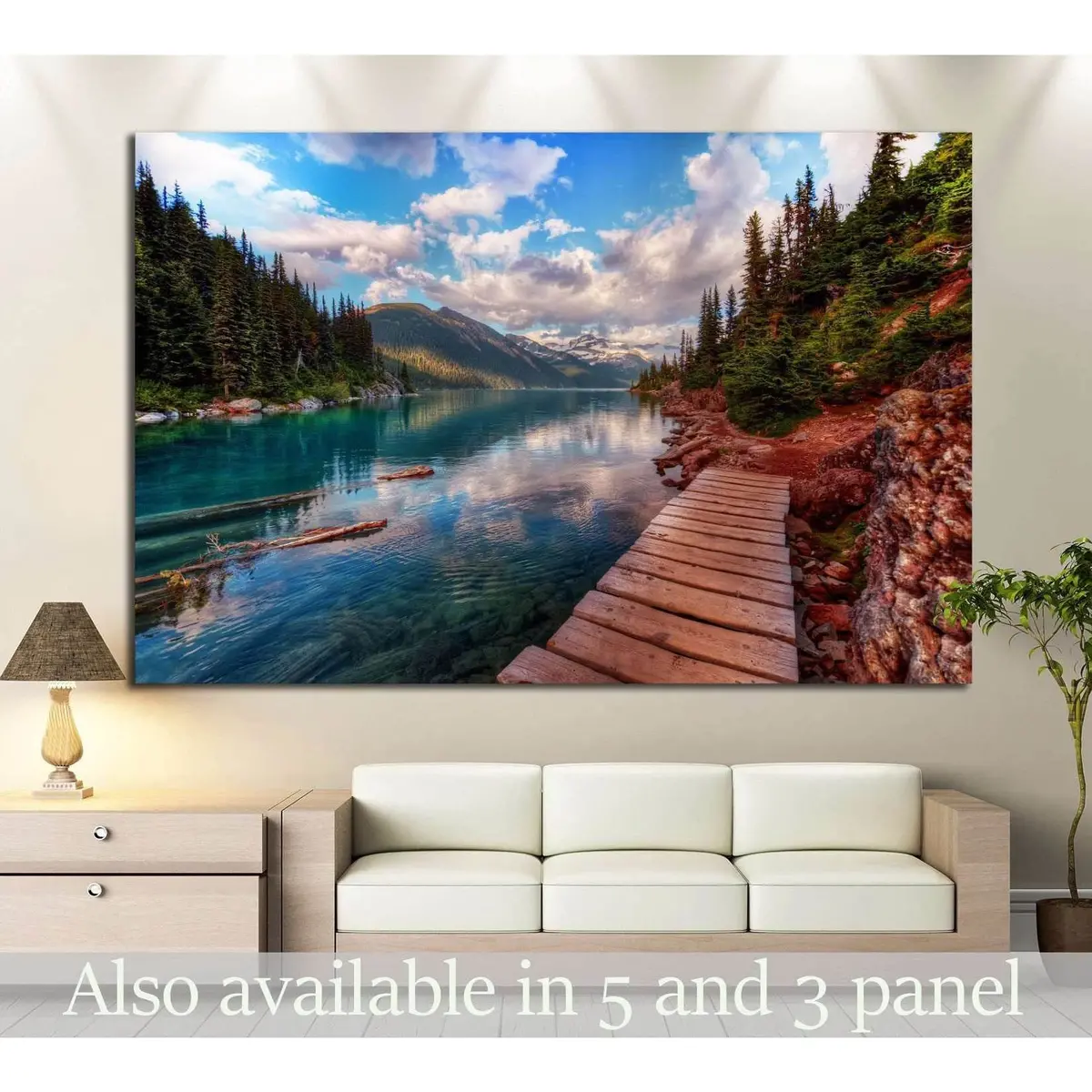 Mountain Lake And Evergreen Trees №649 Ready To Hang Canvas Print 1