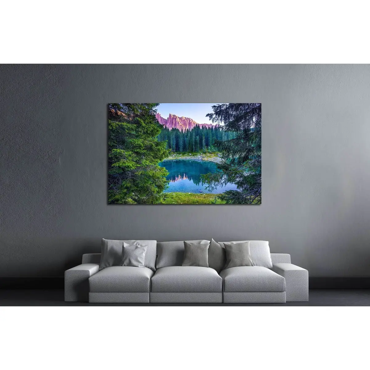 Mountain Lake Forest Reflection Landscape №2911 Ready To Hang Canvas Print 3