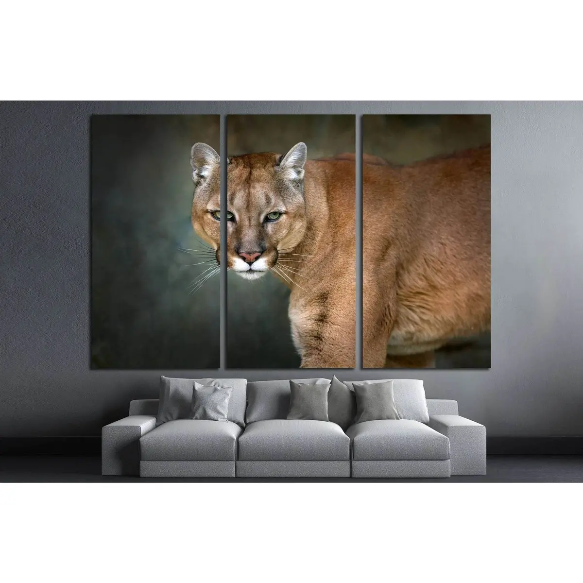 Mountain Lion , Cougar, Puma Portrait In Motion On Dark Background №1832 Ready To Hang Canvas Print 5