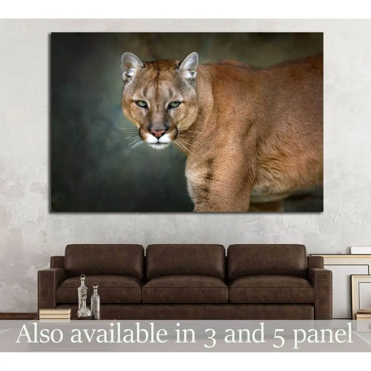 Mountain Lion , Cougar, Puma Portrait In Motion On Dark Background №1832 Ready To Hang Canvas Print 1