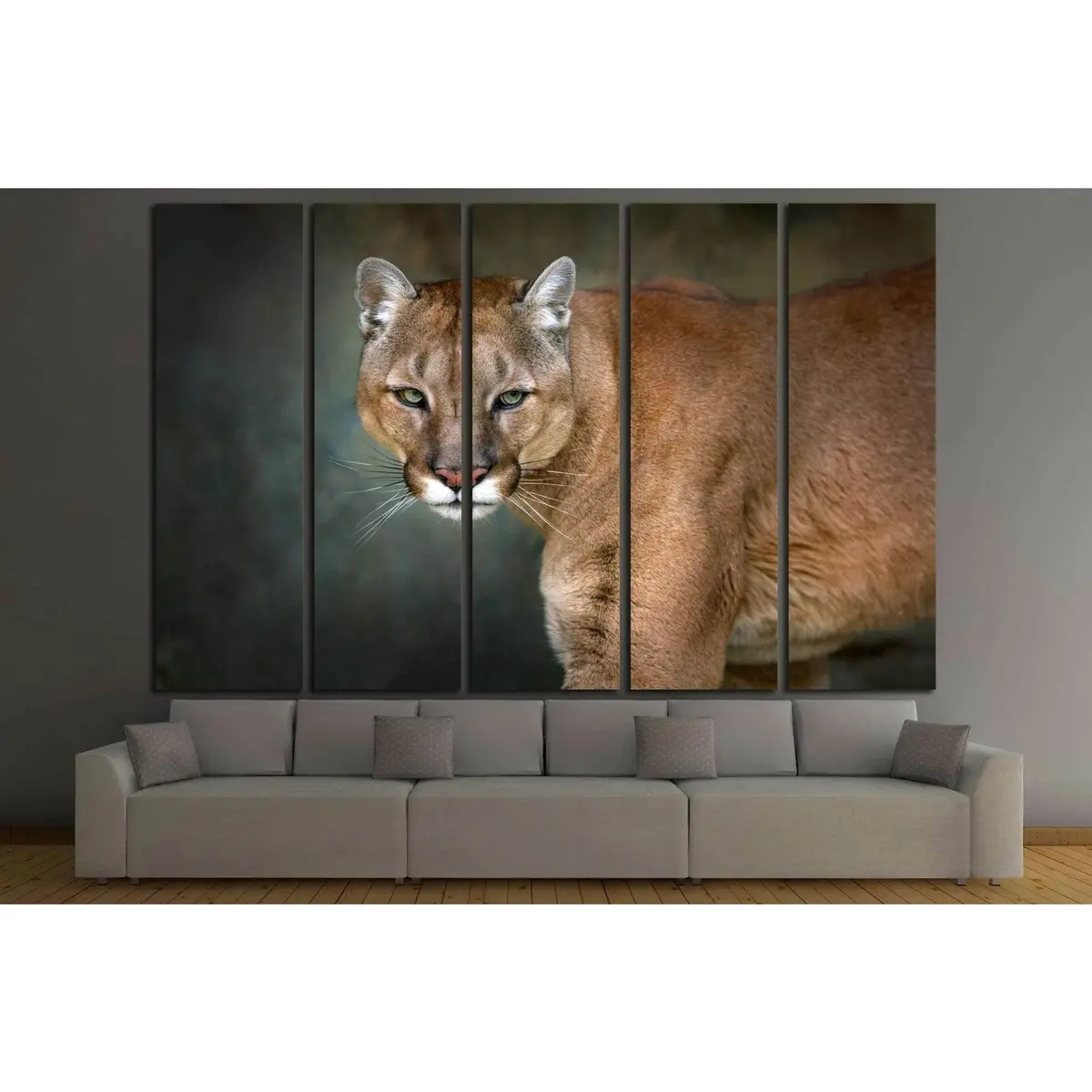 Dynamic Mountain Lion Portrait – Cougar or Puma in Motion on Sleek Dark Backdrop, Ready-to-Hang Canvas Art #1832 - Image 3