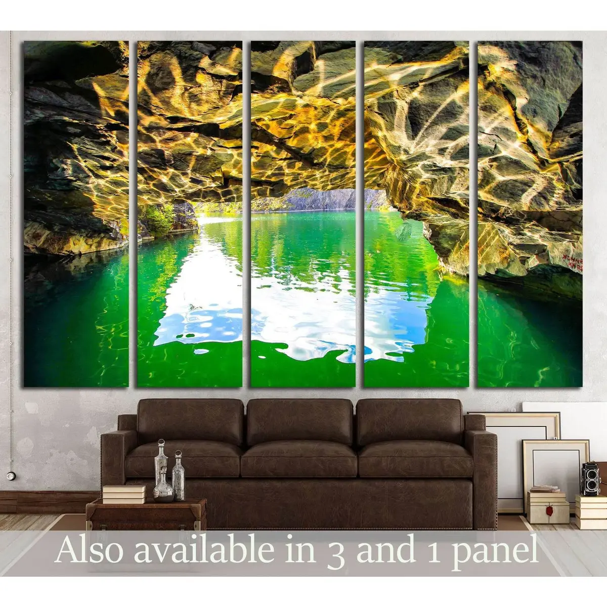 Mountain Waterfall & Cave Entrance Canvas Wall Art №2906