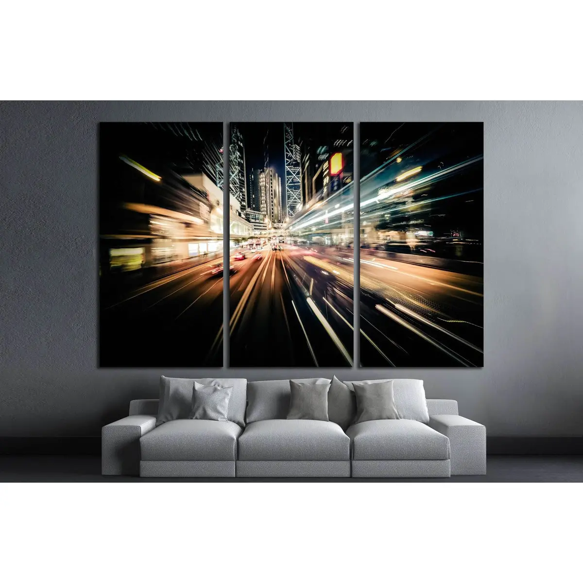 Moving Through Modern City Street With Illuminated Skyscrapers. Hong Kong №2184 Ready To Hang Canvas Print 5
