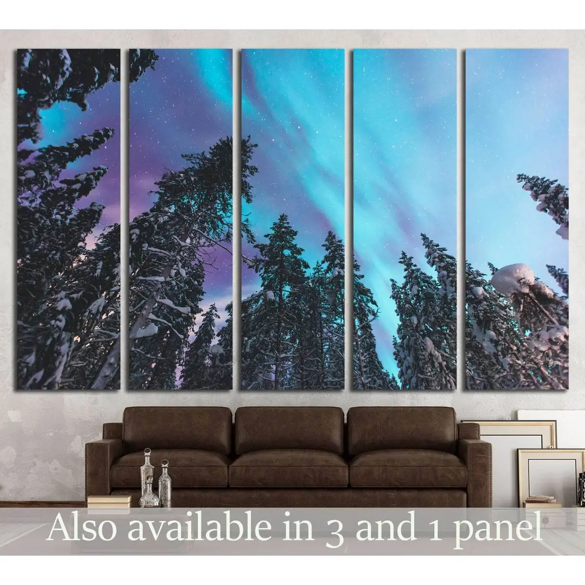 Vibrant Green Aurora Borealis Canvas Art – Scandinavian Night Sky Wall Decor from Norway