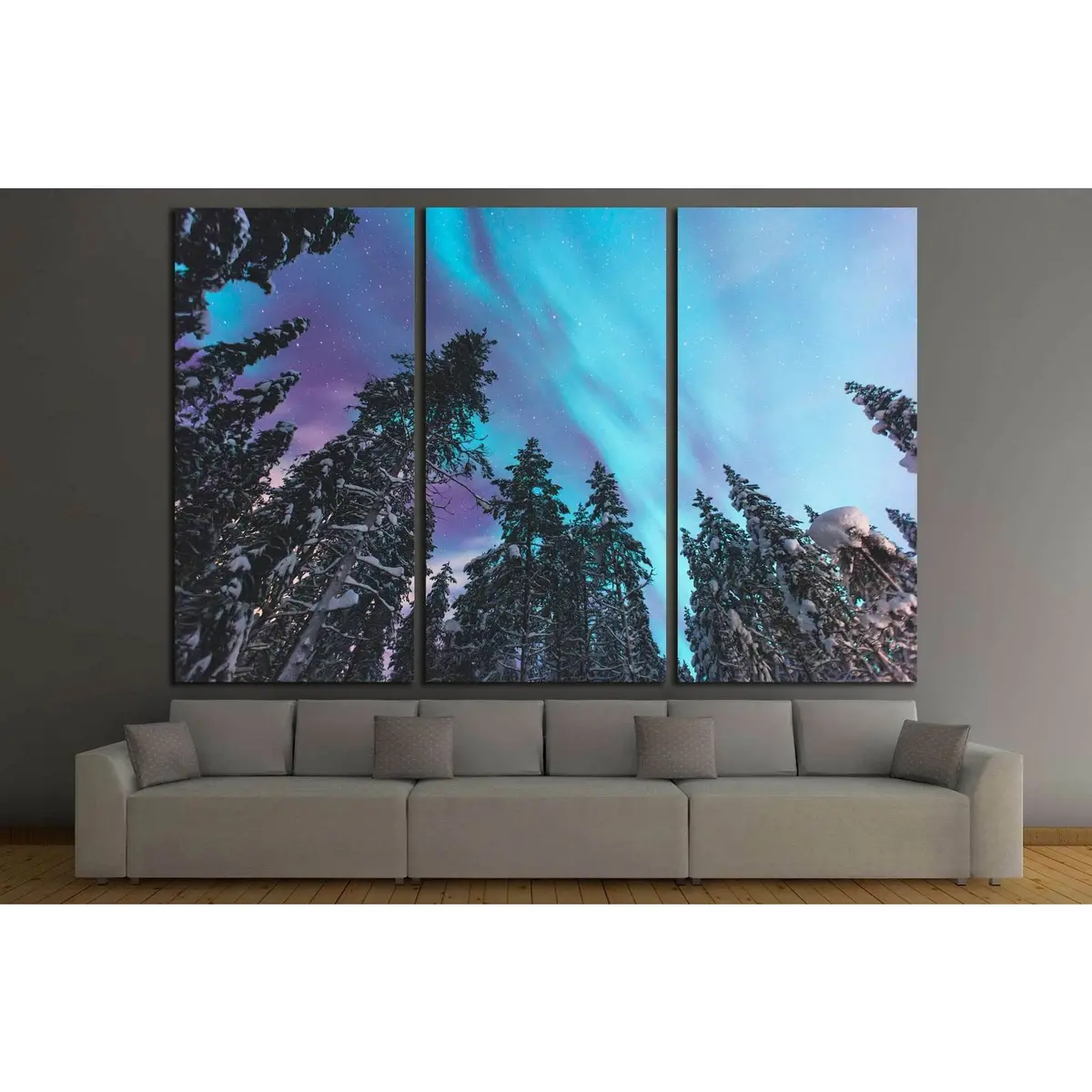 Multicolored Green Vibrant Aurora Borealis, Aurora Polaris, Norway, Scandinavia №1911 Ready To Hang Canvas Print 5