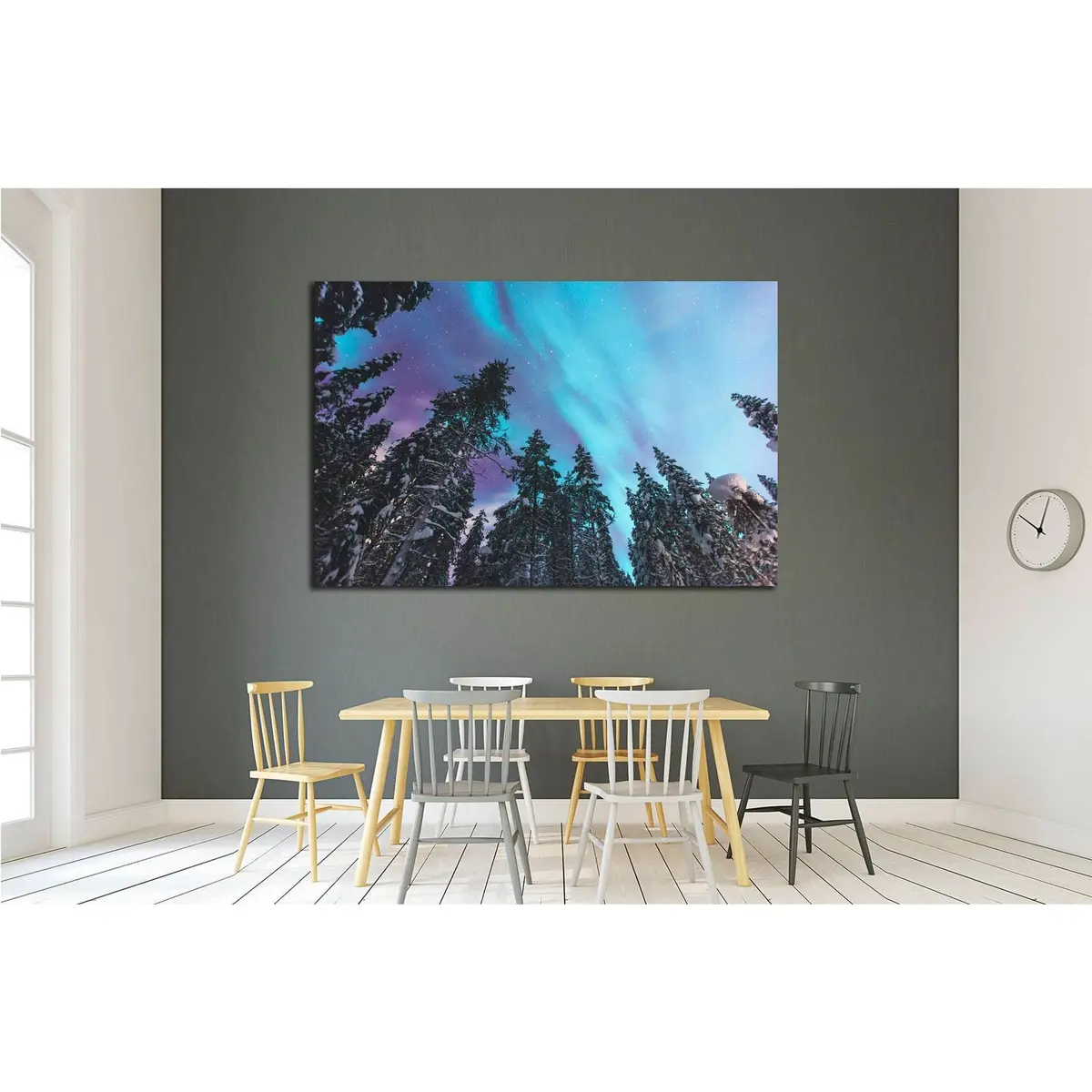 Multicolored Green Vibrant Aurora Borealis, Aurora Polaris, Norway, Scandinavia №1911 Ready To Hang Canvas Print 3