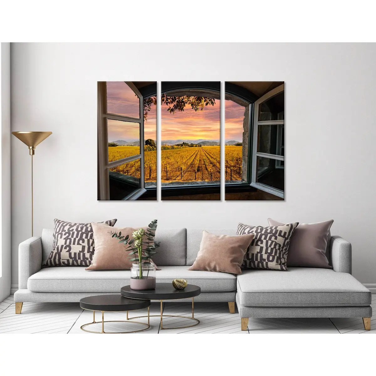 Napa Valley Vineyards In Autumn Colors, Sunrise Sky View Through A Window №04213 Ready To Hang Canvas Print 5