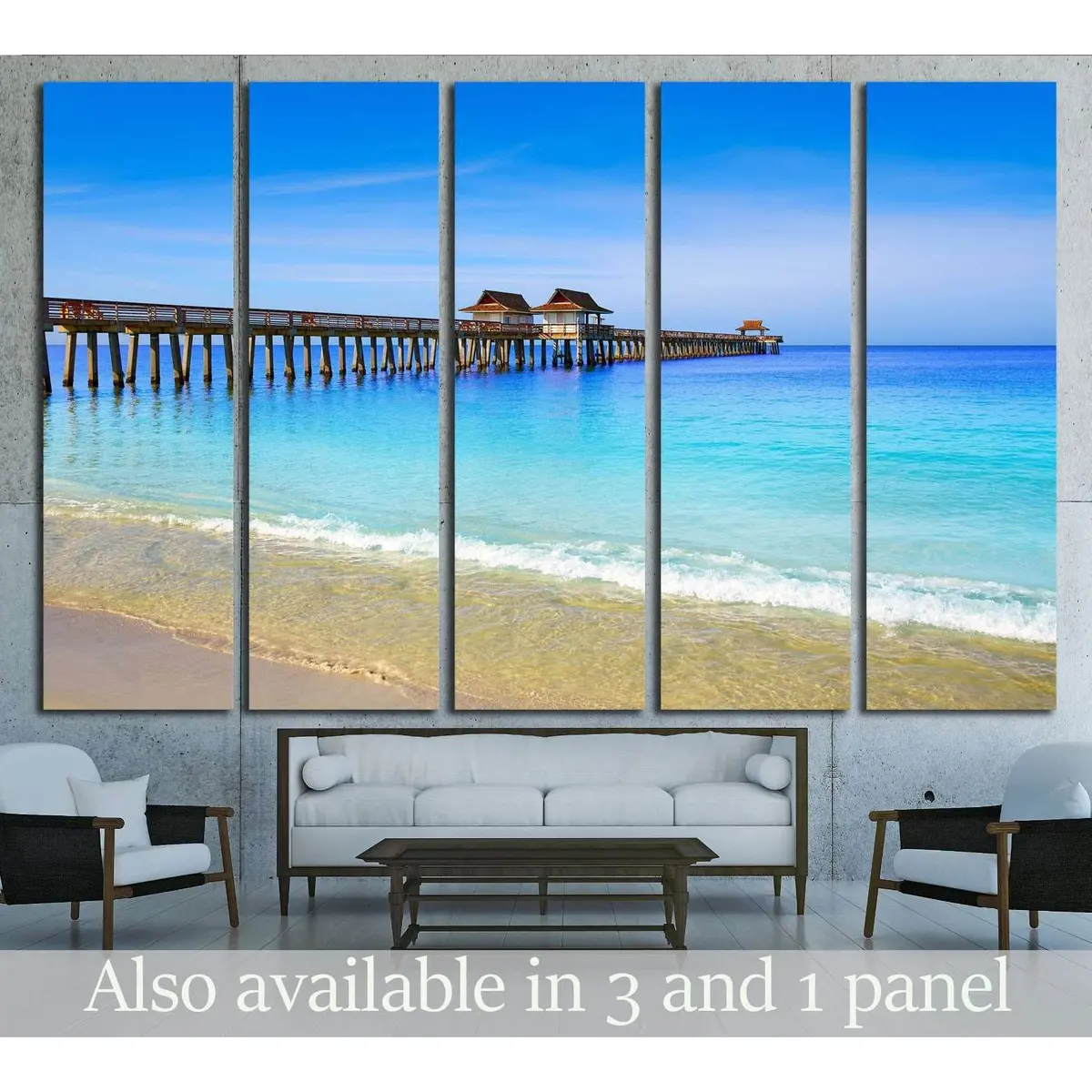 Naples, Florida Pier & Beach Canvas Art Print – Sunny Day Scene #1904