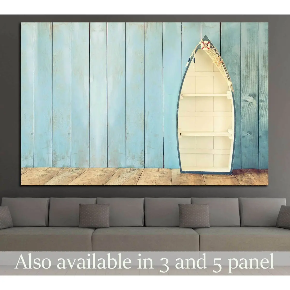 Nautical Boat Shape Shelves On Wooden Table №1403 Ready To Hang Canvas Print 1