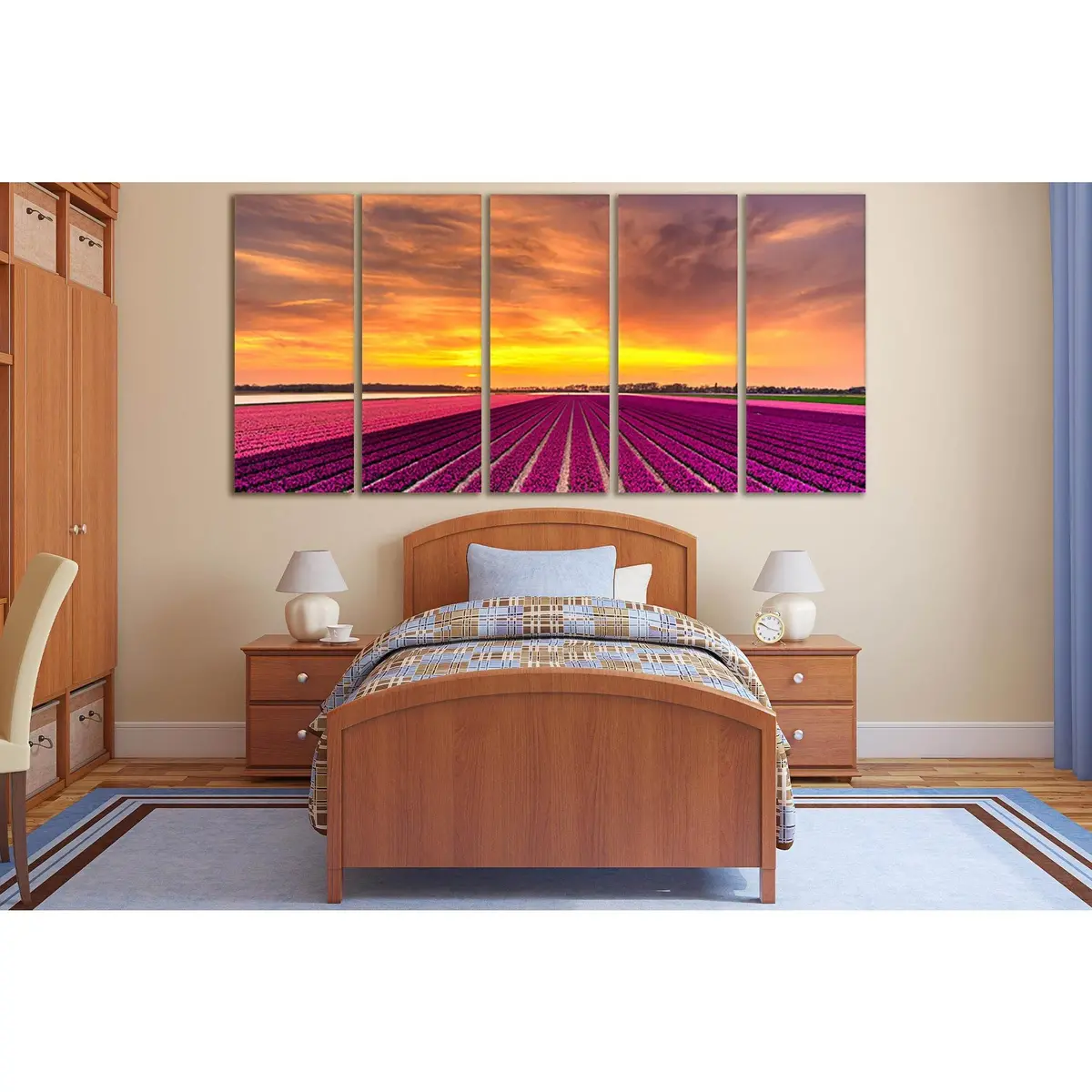 Premium Netherlands Sunset Flower Field Canvas Art №SL232 – Ready-to-Hang Wall Decor